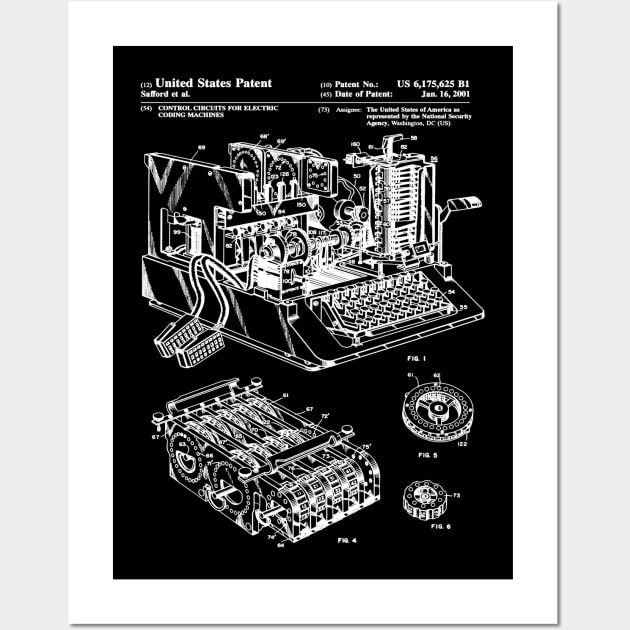 Enigma Machine Patent White Wall Art by Luve